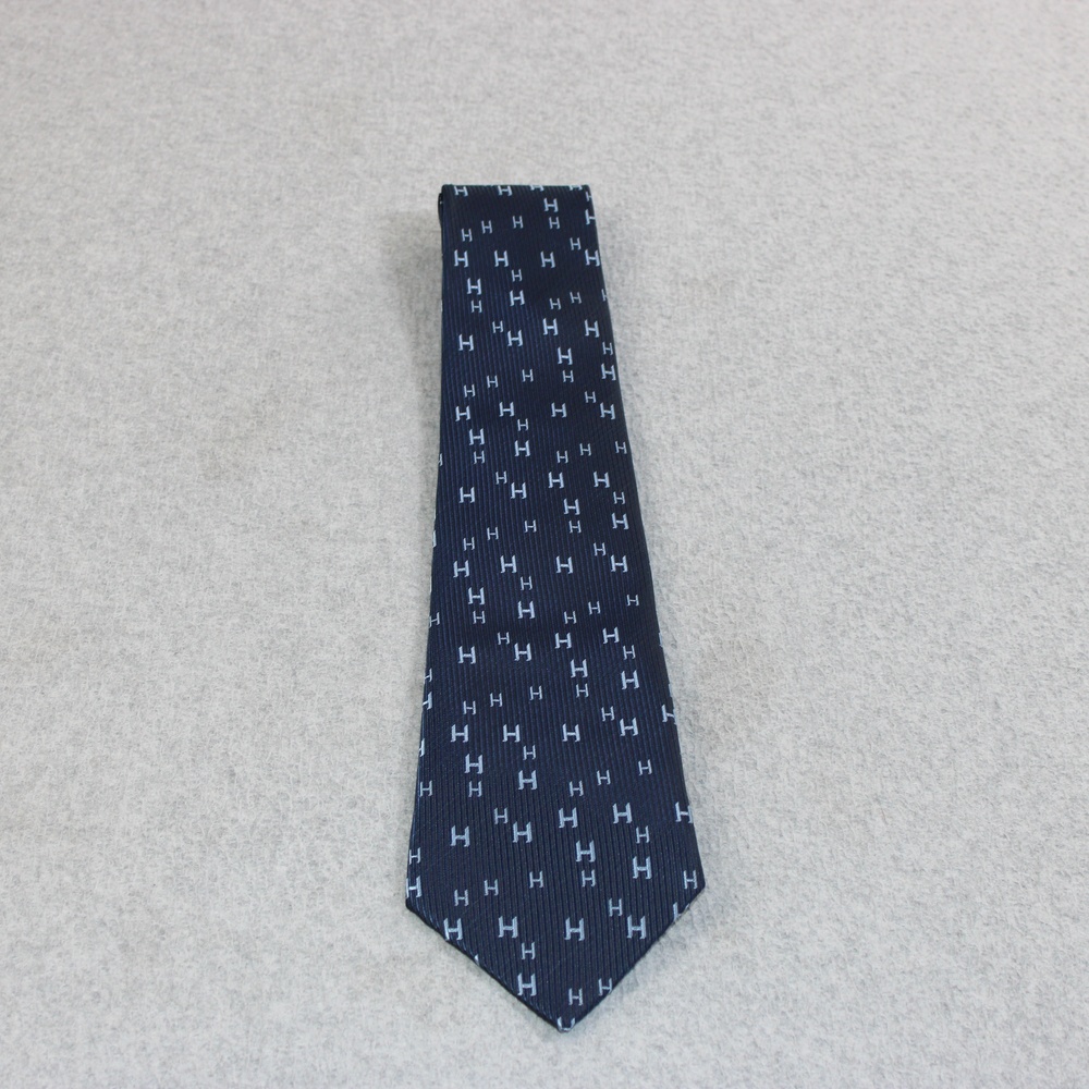 Hermes Silk Necktie Tie Men One Size Blue H Logo Geometric Designer Paris France